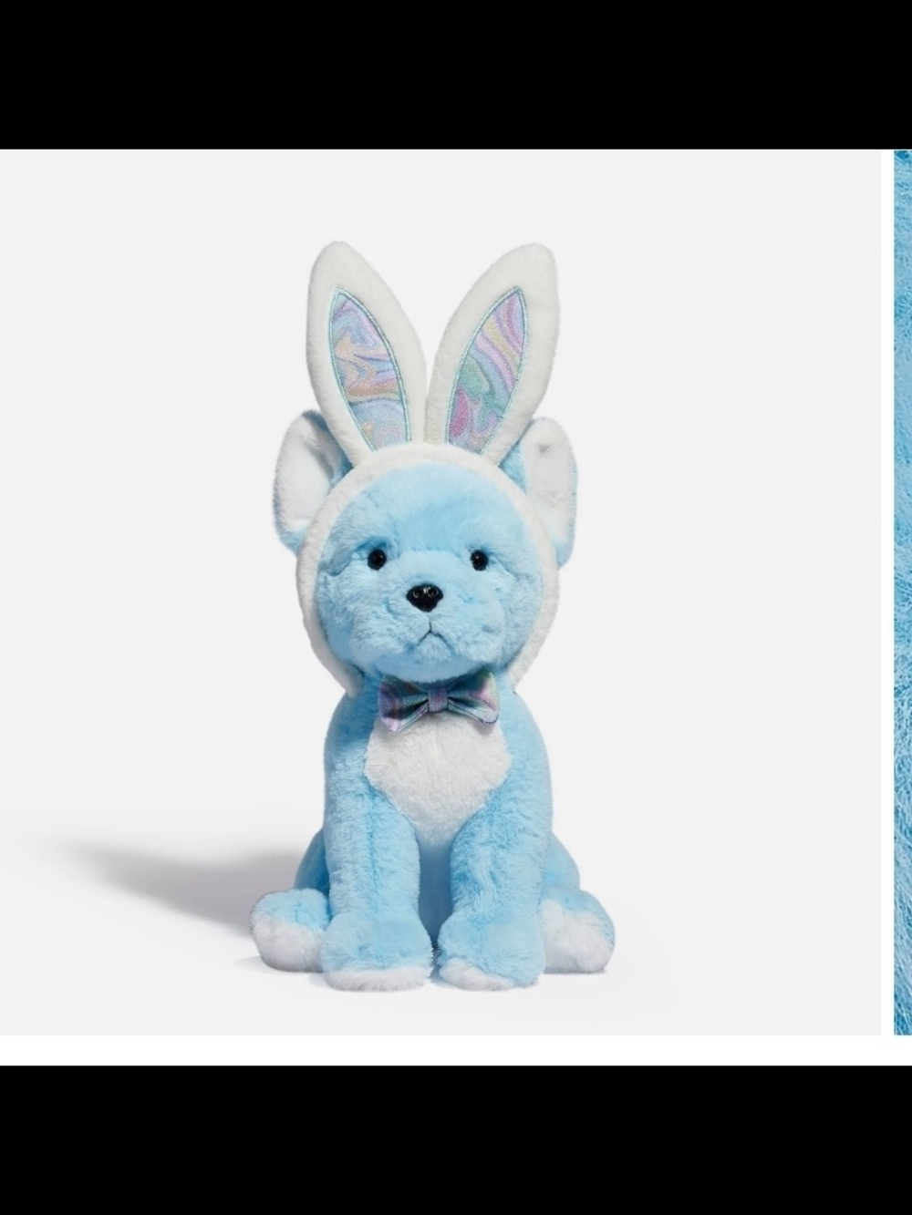 FAO Schwarz Light Blue and White Plush Puppy with Bunny Ears